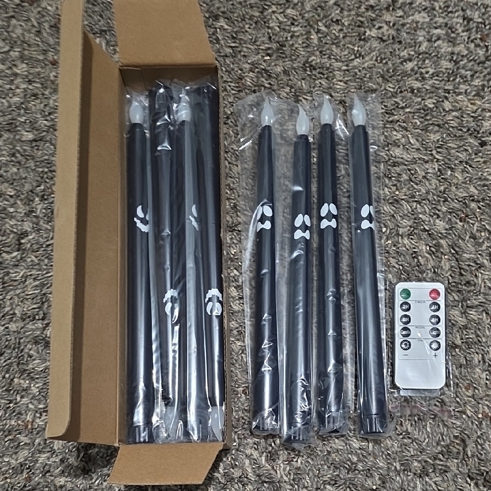 ** Black LED Taper Candles with Remote
